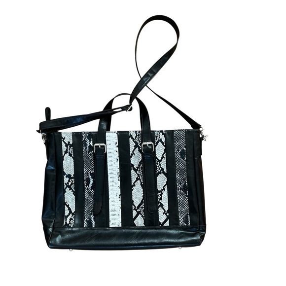 Buxton Laptop Bag Black and White Faux Reptile 18” x 13” - Picture 4 of 12